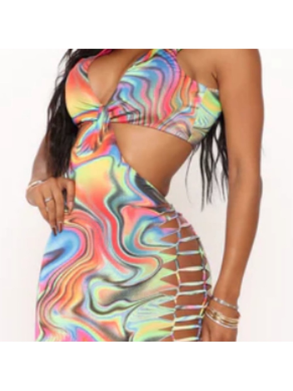 NWOT : Cutout Halter Midi Dress in Multicolor Swirl (#120)